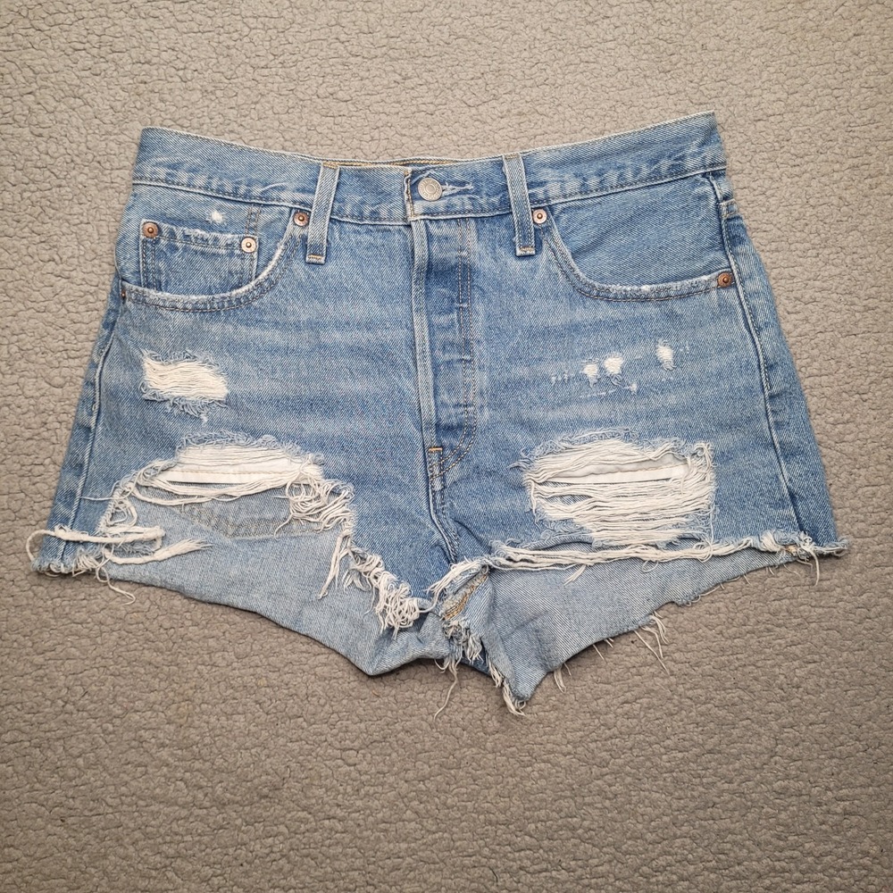 Levis 501 Shorts 29 Blue High Rise Cutoff Medium Wash Button Fly Original Fit